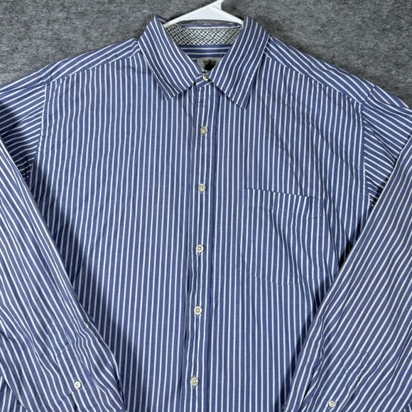 R & G London Shirt Men's X-Large Button Down Dress Blue White Striped Cotton - Picture 2 of 15